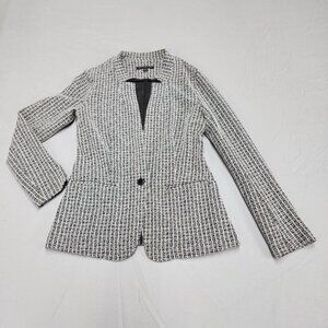 Banana Republic Womens Blazer XS Black White Tweed Knit One Button Stretch
